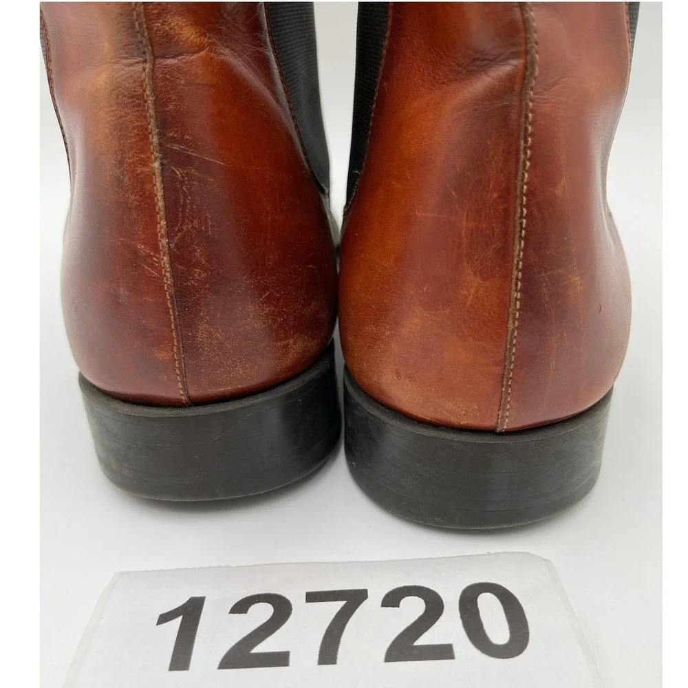 Magnanni Boots Mens 9M Burnished Cognac Leather Square Toe Formal Ankle Chelsea